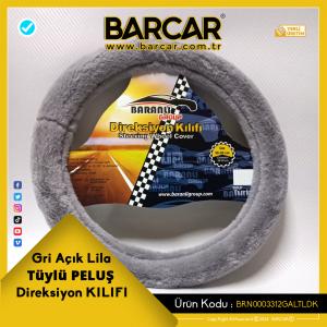 Gri Açık Lila Direksiyon Kılıfı Tüylü Peluş